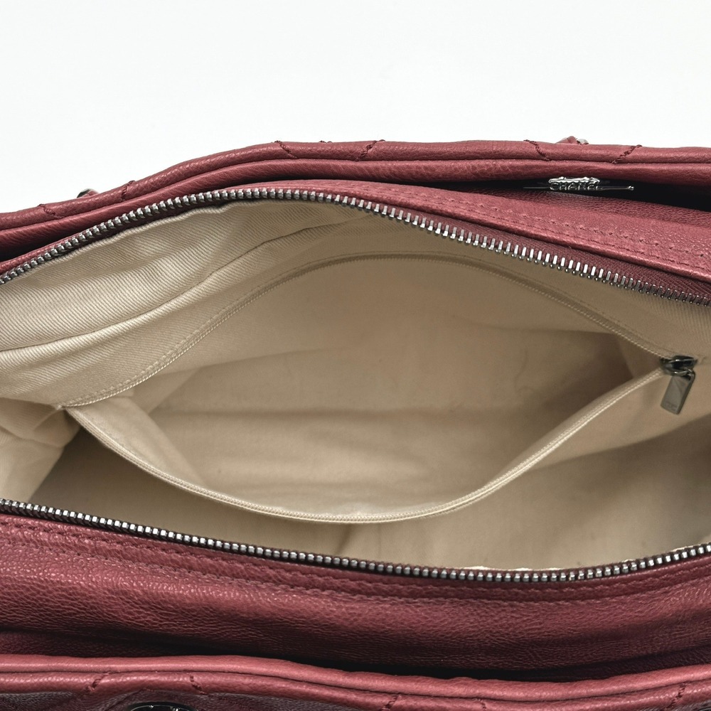 Chanel Bordeaux Red Leather Diamond Stitch CC Logo Chain Bag Silver Hardware - Picture 8 of 10